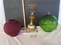 Lamp w/ Amber Glass, 1 Red & 1 Green Globe