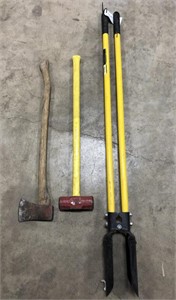 Post Hole Digger, Sledge Hammer & Axe