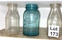 Antique Ball Jar and Louisville Milk Jars