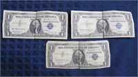Money: 3 Silver Certificate $1 bills