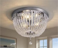 3-Light Brass Crystal Chandelier Ceiling Flush
