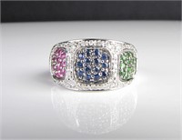 18K Ruby, Sapphire, Emerald, Diamond Ring