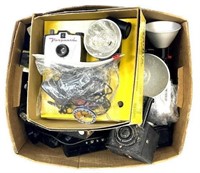 Box of Vtg. Cameras, Camera Accessories and More