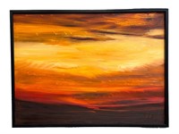 Signed RAWK Oil on Canvas Painting "Orange Sky"