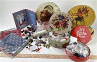 Large variety of buttons, tins, Vera Bradley