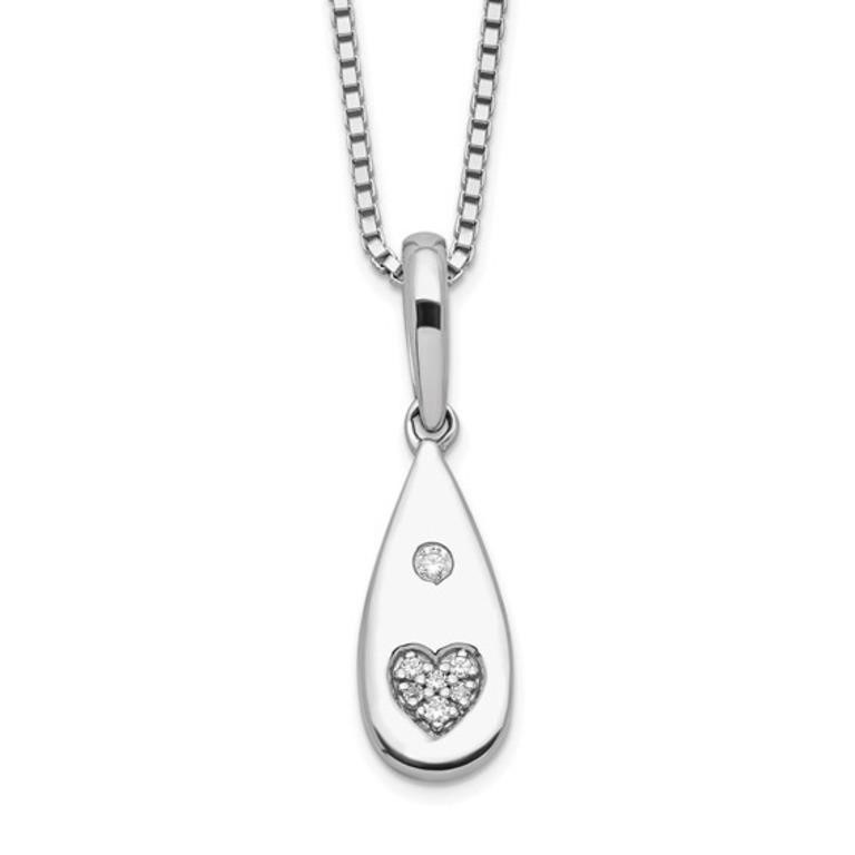 Sterling Silver Diamond Heart Teardrop Necklace
