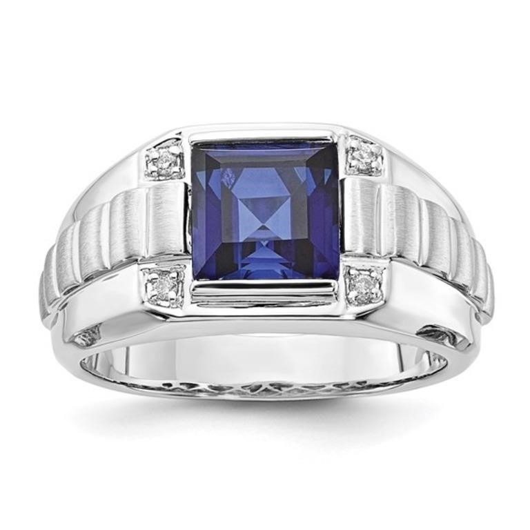 Sterling Silver Sapphire Diamond Ring