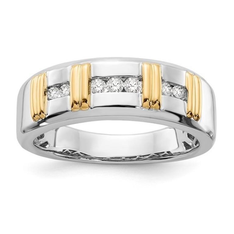 10K Two-tone Polished and Satin Diamond Band