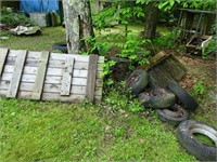 Items around Tree - Dock Pieces, Cement Block -