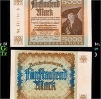 1922 Weimar Germany 5000 Marks Hyperinflation Bank