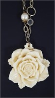 Vintage Celluloid Cream Rose Necklace