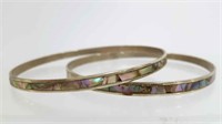 Vtg "Hecho En Mexico" Inlaid Shell Bangles Silver?