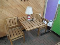 Folding teak love bench with table