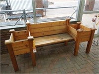 Cedar garden bench with planters on sides
