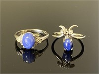 Pair of 14K lady’s rings with blue stones.