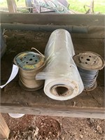 Roll of Plastic and (2) Rolls Electric Wire