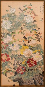 Chinese School Butterflies & Flowers Gouache