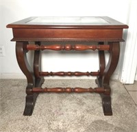 Wood Side Table & Beveled Inset Glass Top