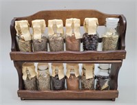 Vintage Spice Rack with Glass Spice Jars