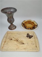 Silver over copper vase/MCM tray/ashtray