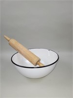 Enamel bowl and rolling pin