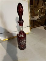 Bohemian Red Cut to Clear decanter w/topper