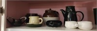 Shelf lot of misc pottery and more