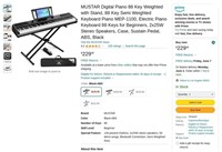 B5080  MUSTAR Digital Piano Keyboard 88 Key MEP-11