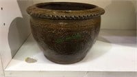 Glazed pottery pot with oriental dragon design, 7