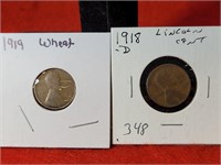 1918 D & 1919 Wheat / Lincoln Pennies