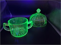 Uranium glass sugar bowl and dome
