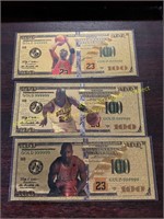 Set of Michael Jordan 24K Gold Foil Bank Notes