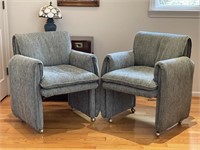 Two Nice Upholstered Armchairs on Casters
