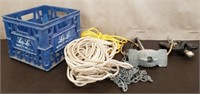 Crate w/ Pair of Boat Anchors & Rope
