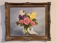 FRAMED FLORAL PAINTING SIGNED BEEJAY
