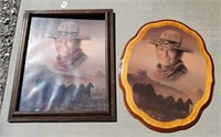 Oval On Wood And Glass Front Framed John Wayne Art