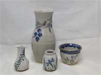 Signed Studio Pottery Ceramic Hand Painted Vases