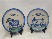 Country Scene Blue, Cute Lamb & Piggy Bread &