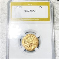 1910 $5 Gold Half Eagle PGA - AU58