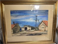 1940’s Watercolor Painting artist signed town