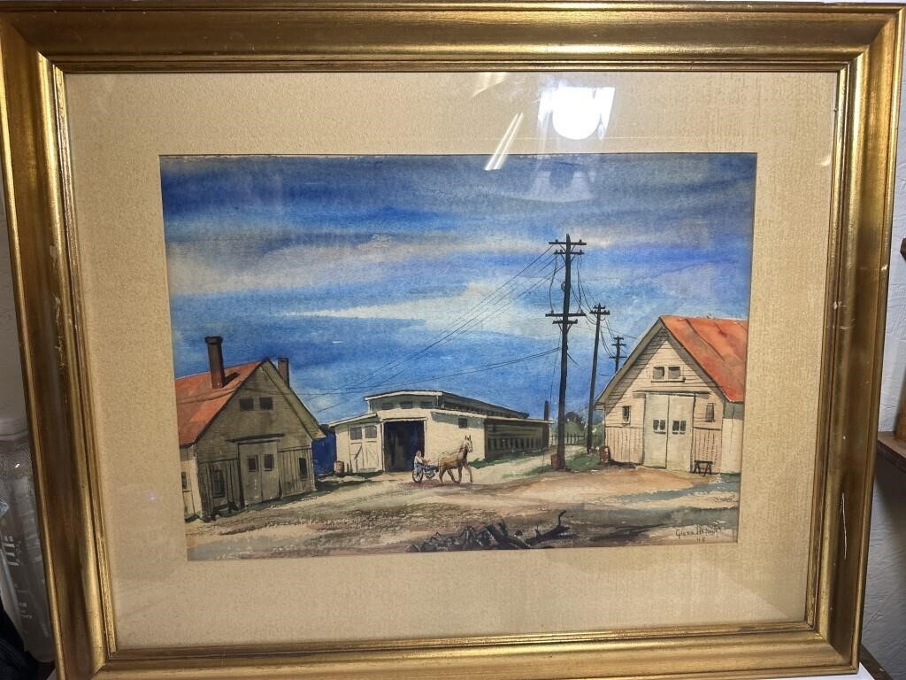 1940’s Watercolor Painting artist signed town