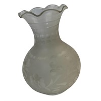 Etched Glass Vase with Floral Design