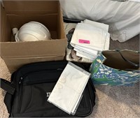 LARGE LOT OF LINENS / SUITCASES MORE