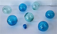 7 Assorted Blown Glass Balls Fishing Floats