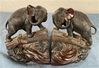 Pair of bronze elephant book ends