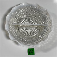 Vtg 8” Opalescent Hobnail Divided Dish