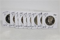(9) 90% Silver Kennedy Proof Half Dollars see note