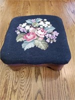 Antique Foot Stool with Needlepoint Seat