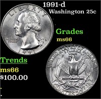 1991-d Washington Quarter 25c Grades GEM+ Unc