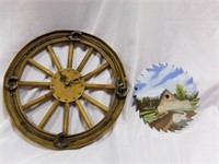 Vintage wood Wagon Wheel Clock & Barnyard